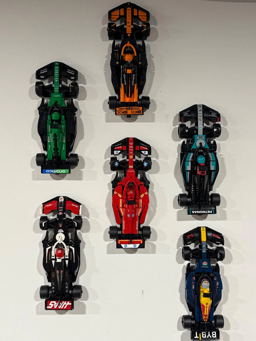 Wall Mount for Lego Speed Champions Formula 1 Cars - Display Holder 5 or 10 Mounts With Screws