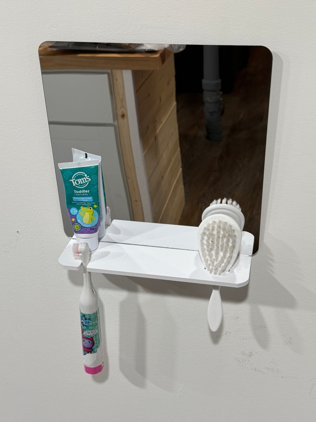 Montessori Toddler Self-Care Station: Kid's Bathroom Organizer with Mirror