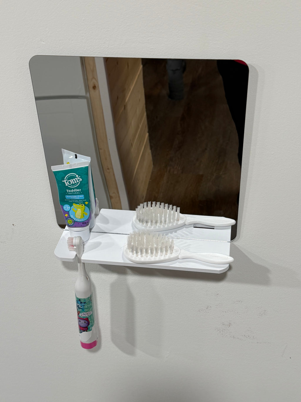 Montessori Toddler Self-Care Station: Kid's Bathroom Organizer with Mirror