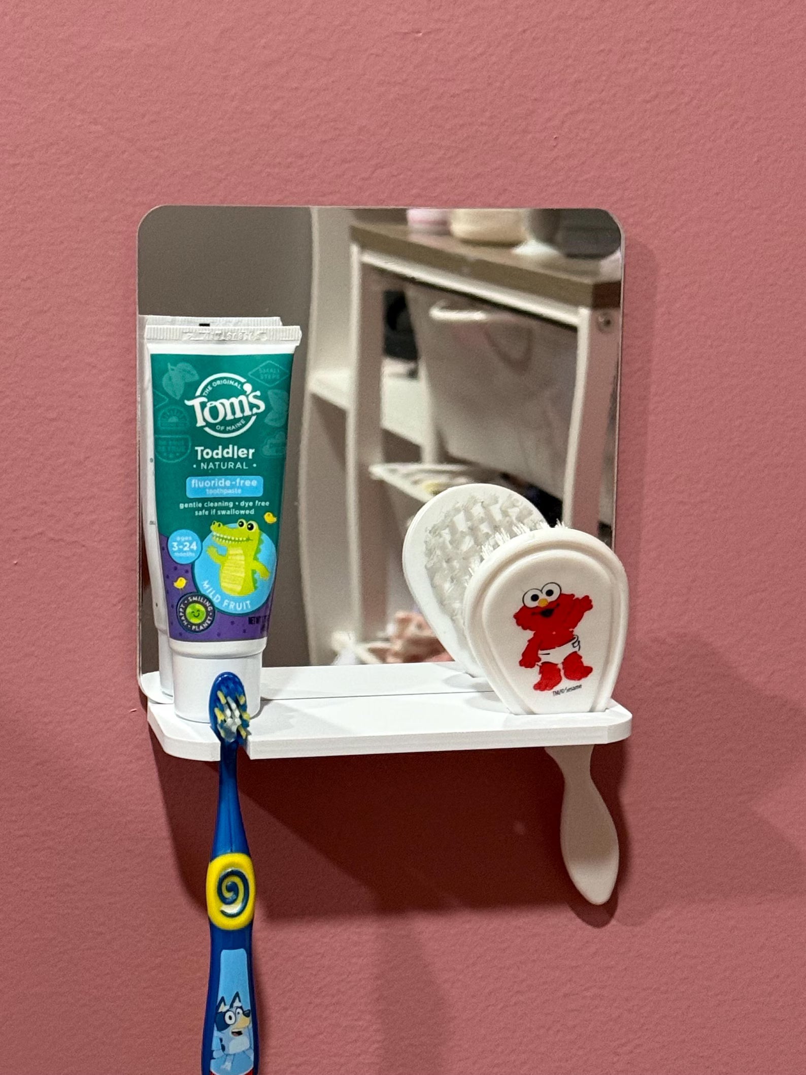Montessori Toddler Self-Care Station: Kid's Bathroom Organizer with Mirror